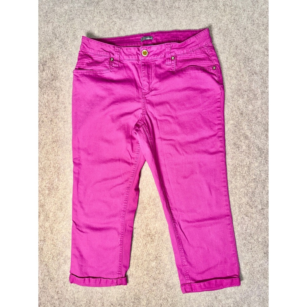 New Directions Weekend Womens Pink Capri Pants Fuchsia Cropped Stretch Size 14